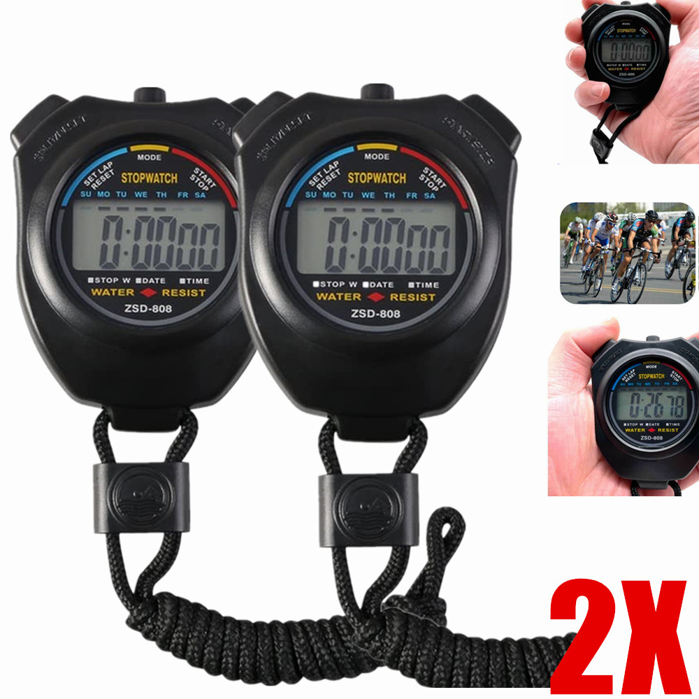 Pack 2x Waterproof Digital Handheld Sports Stopwatch Stop Watch Chronometer NEW