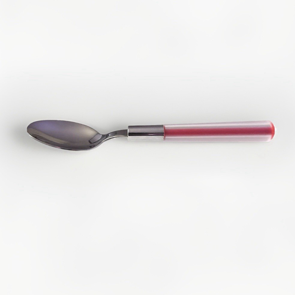 Stainless Teaspoons Red Clear Core Plastic Handle Flatware 6” Set Of 4