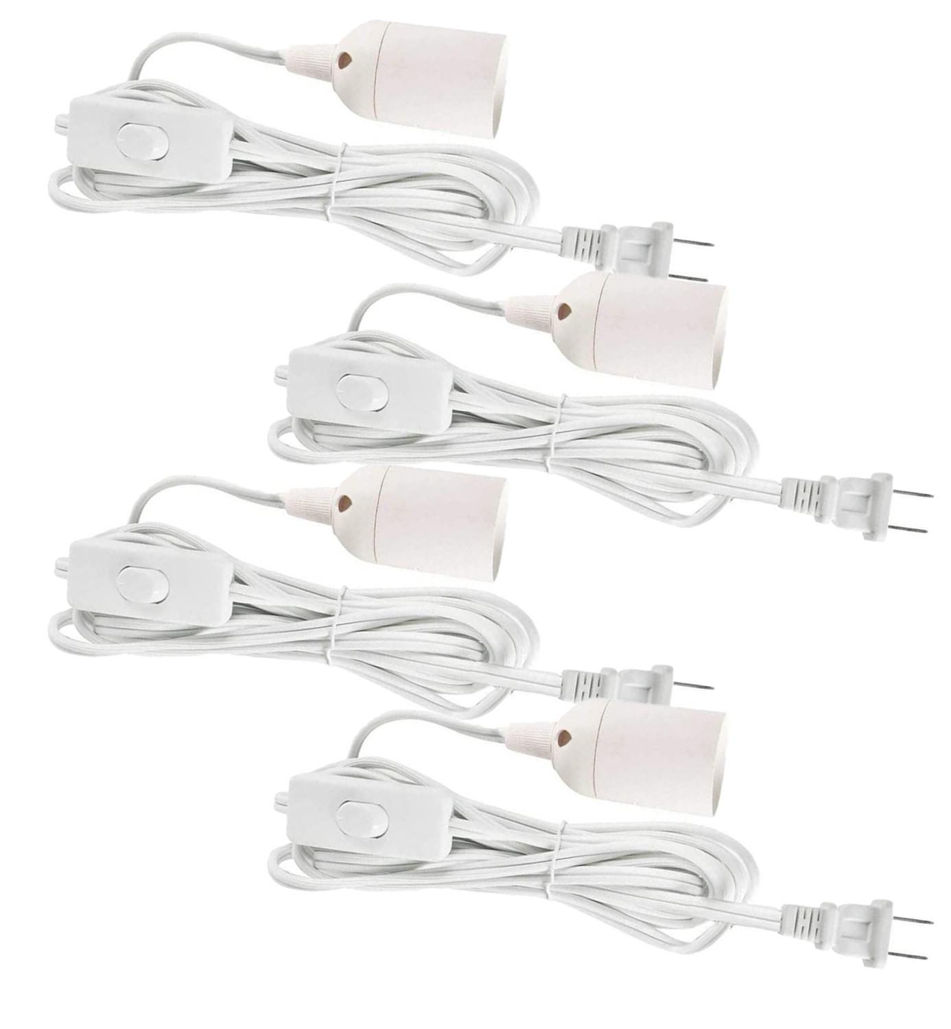 8 Pack 6FT Power Cable Adapter Cords Wire E26 Socket Switch for Light Bulbs