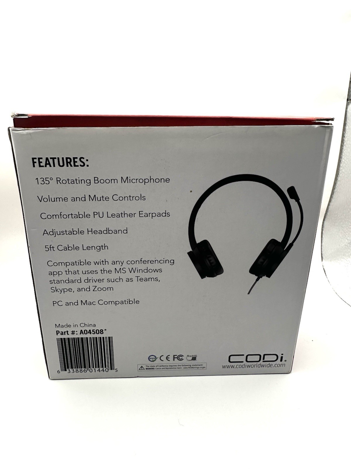 CODi Noise Cancelling Headset USB A Connectivity Boom Mic Plug and Play