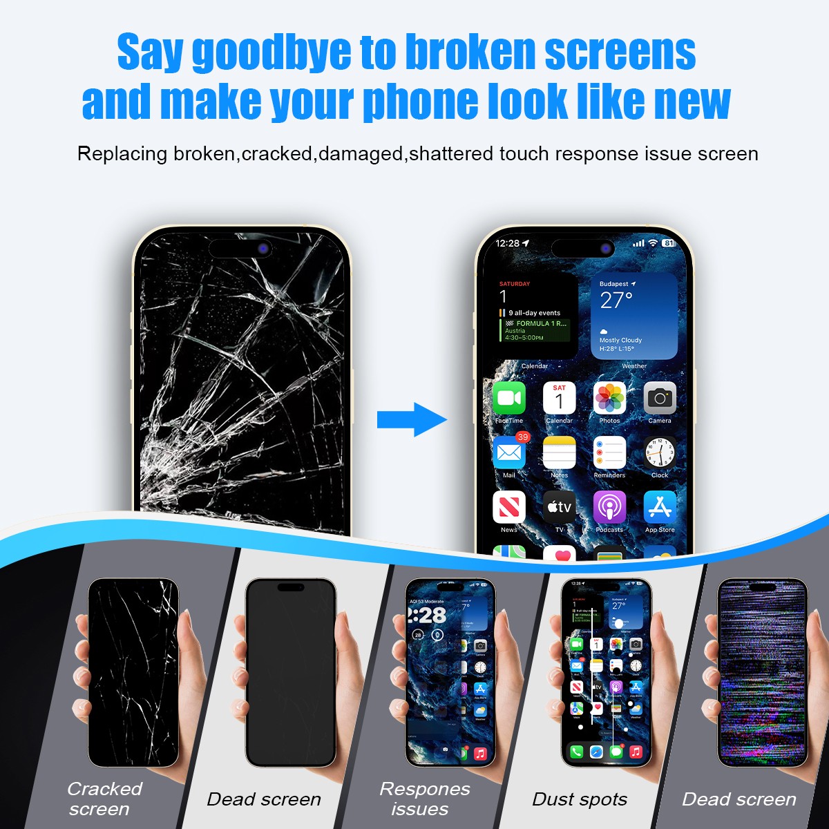 OLED For iPhone 14 Pro Max Screen Replacement FHD Display Digitizer Repair Kit