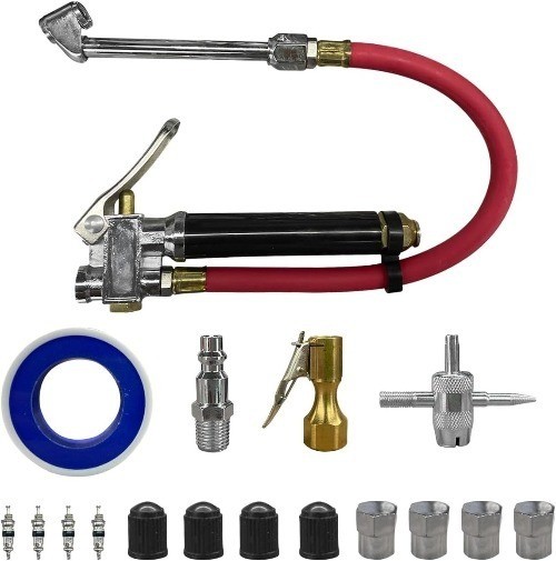 10-120 PSI Tire Pressure Gauge with Inflator 12" Air Hose, Heavy Duty Dual Head