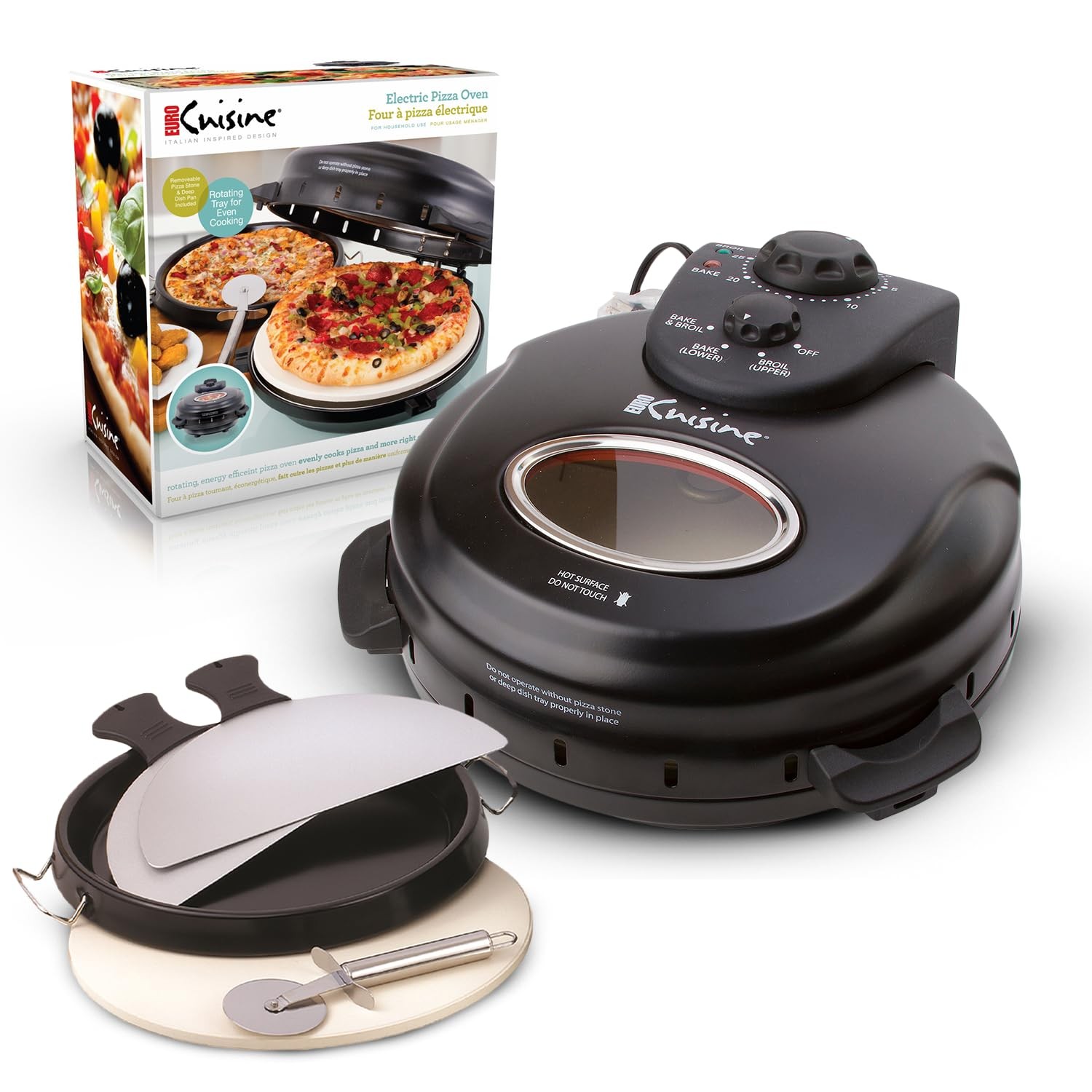 PM600 Crispy Crust 12 Rotating Pizza Maker with Stone & Baking Pan, Electric Piz