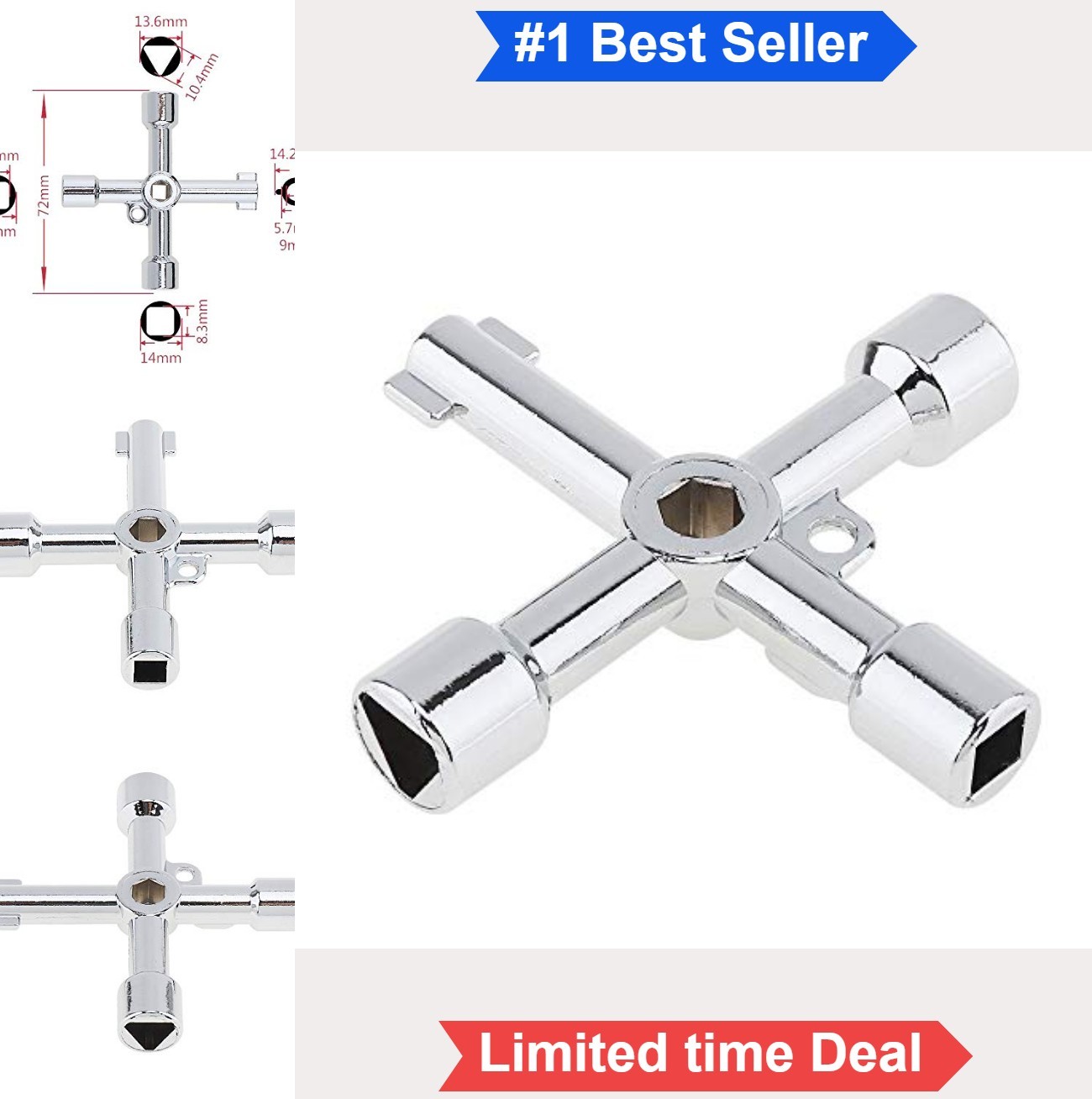 4-Way Utility Key Multifunctional Tool for Electric Water Gas Meter Boxes