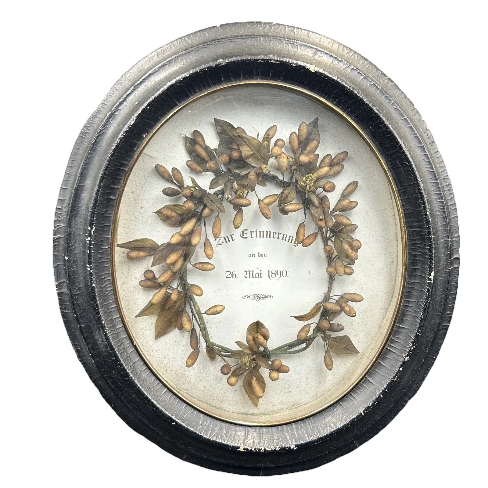 Victorian Framed German memoriam Wax bud wedding Headdress dated 26th Mai 1890