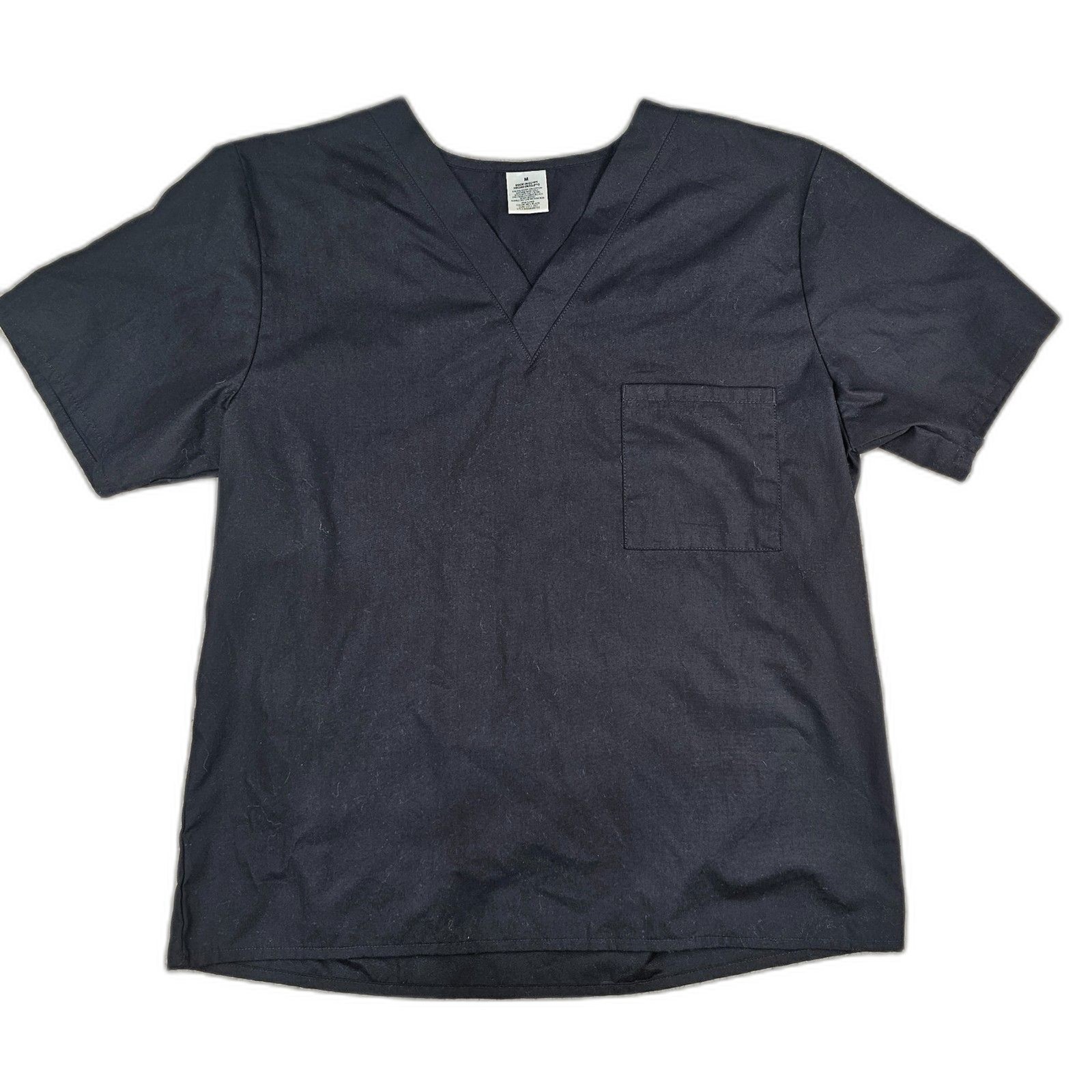 Harriton Black V-Neck Scrub Top Medium M Pocket Medical Nurse Professional