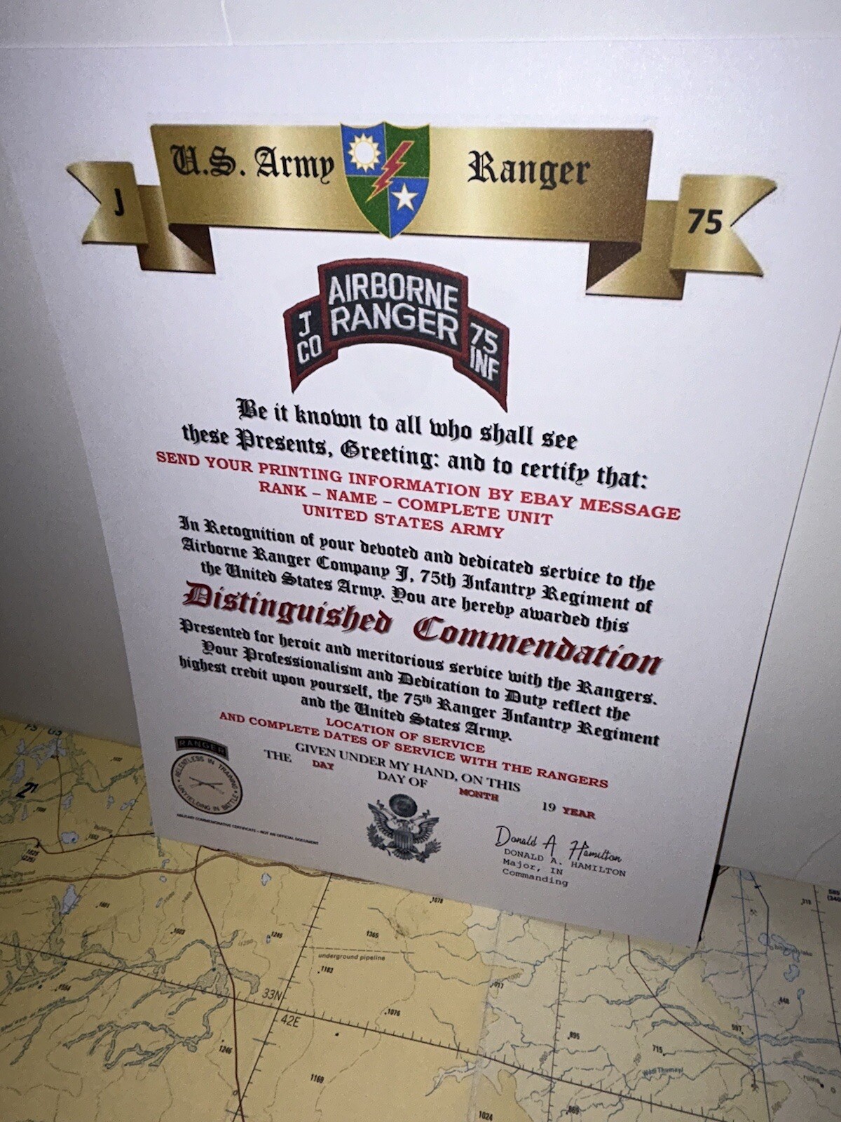 U.S. ARMY - J CO. 75TH INFANTRY RANGER REGIMENT / DISTINGUISHED COMMENDATION