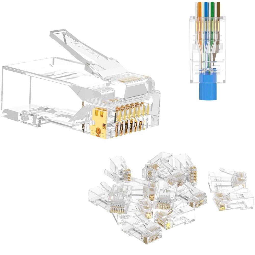 100pcs CAT6 CAT5 RJ45 Pass Through Modular Plug Network Cable Connector End 8P8C