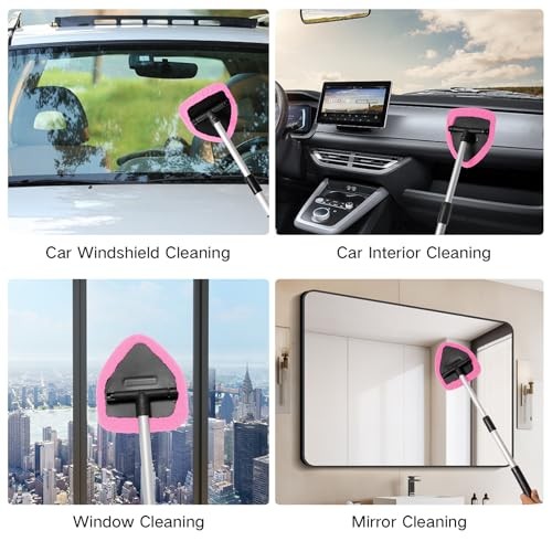 10pcs Windshield Cleaning Tool Inside Car Window Cleaner Wash Kit with 4 Pink