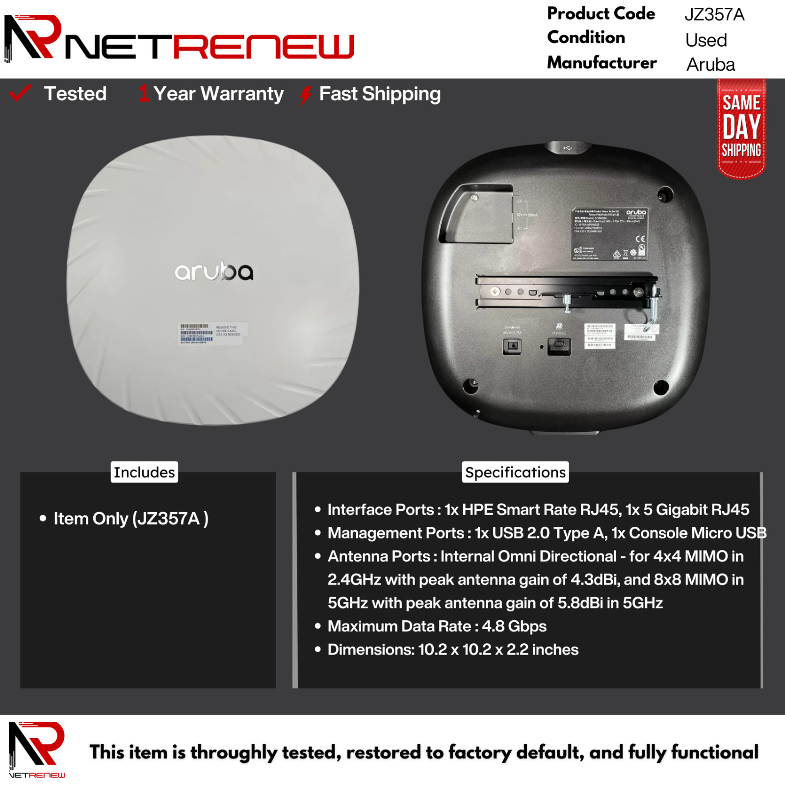 Aruba  JZ357A AP-555 (US) Unified Campus Wi-Fi 6 Wireless AP