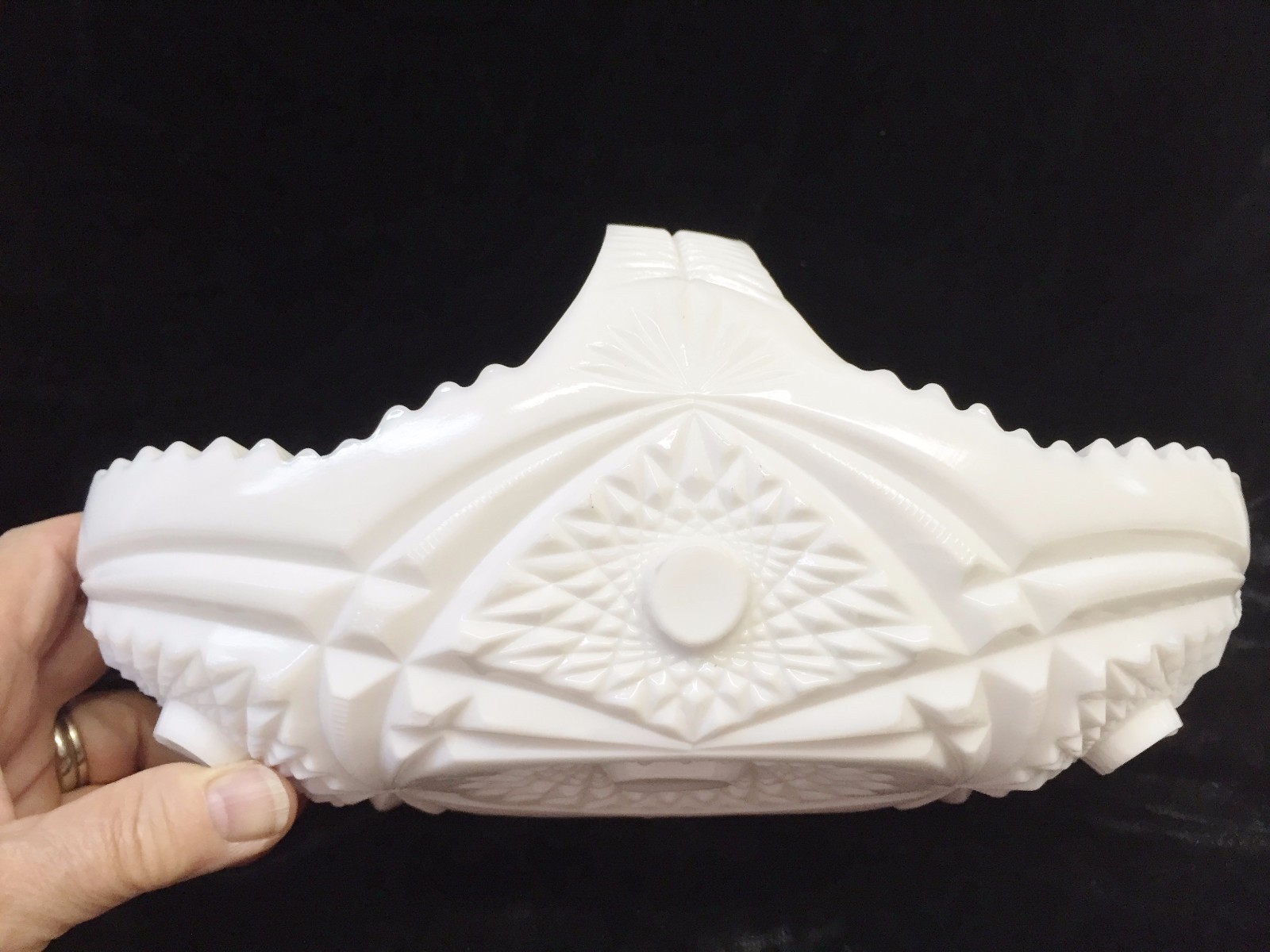 Milk Glass Basket w/Sawtooth Rim