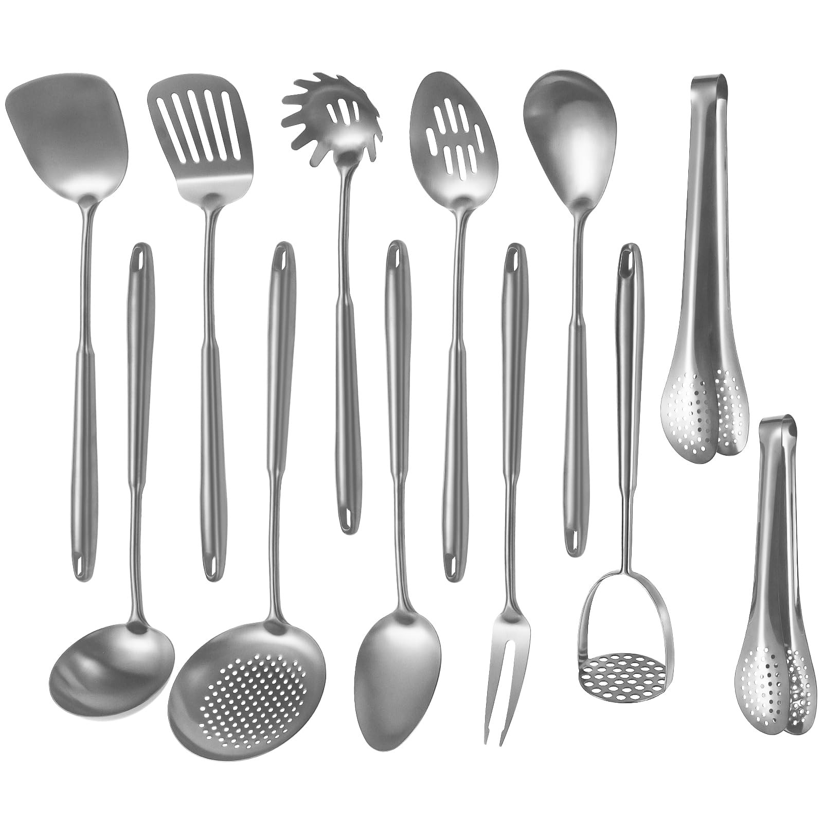 304 Stainlss Steel Kitchen Utensils Set, 12 Pcs Long Metal Cooking Utensil Ga...