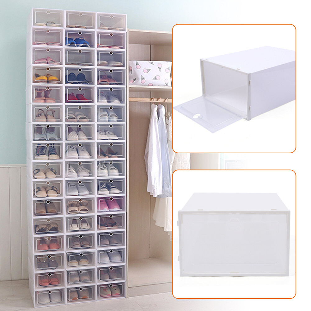 20/24Pcs Plastic Clear Shoe Box Organizer Foldable Storage Display Box Stackable