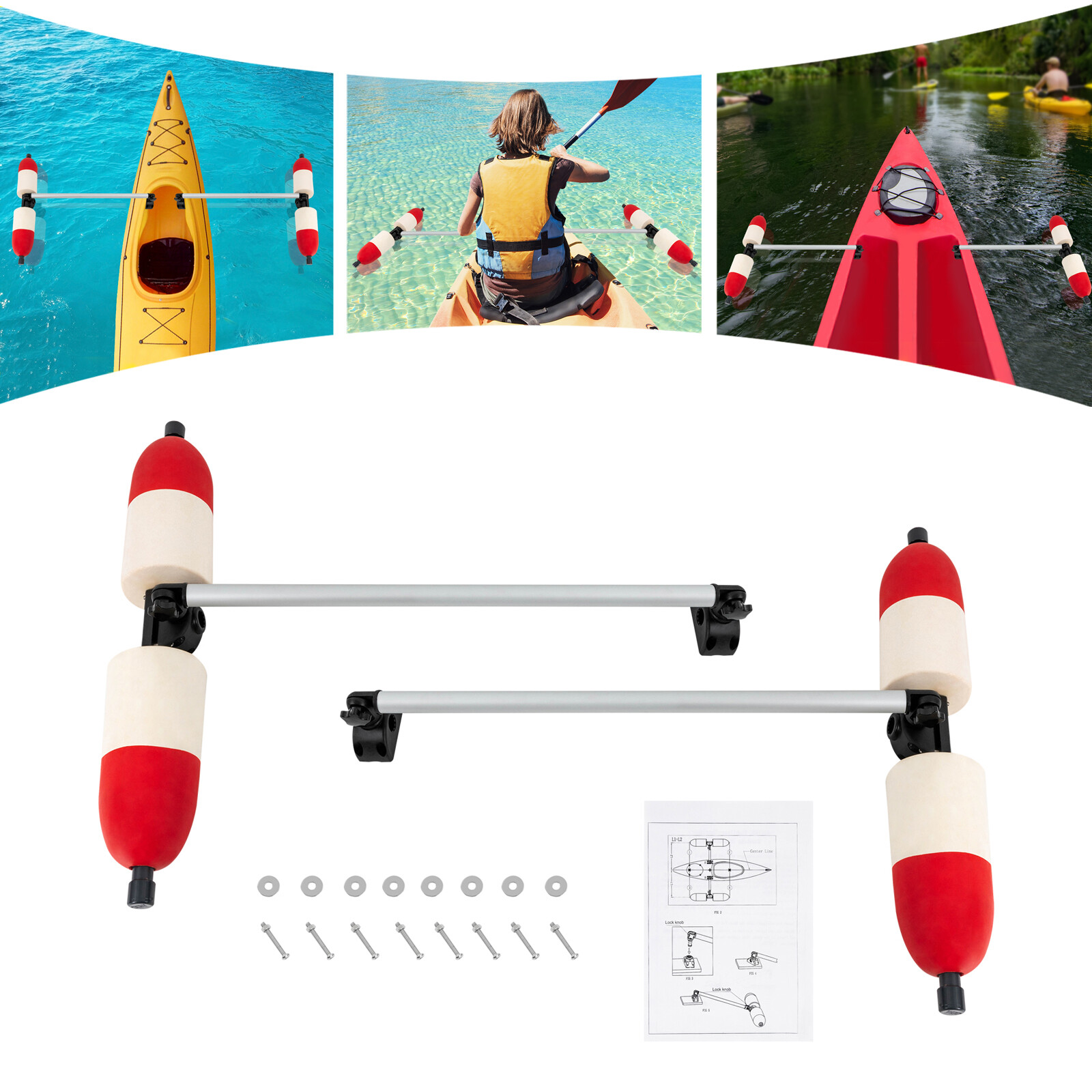 1 Pair for Kayak Canoe PVC Stabilizer System Outrigger Arms Fishing Sidekick Kit