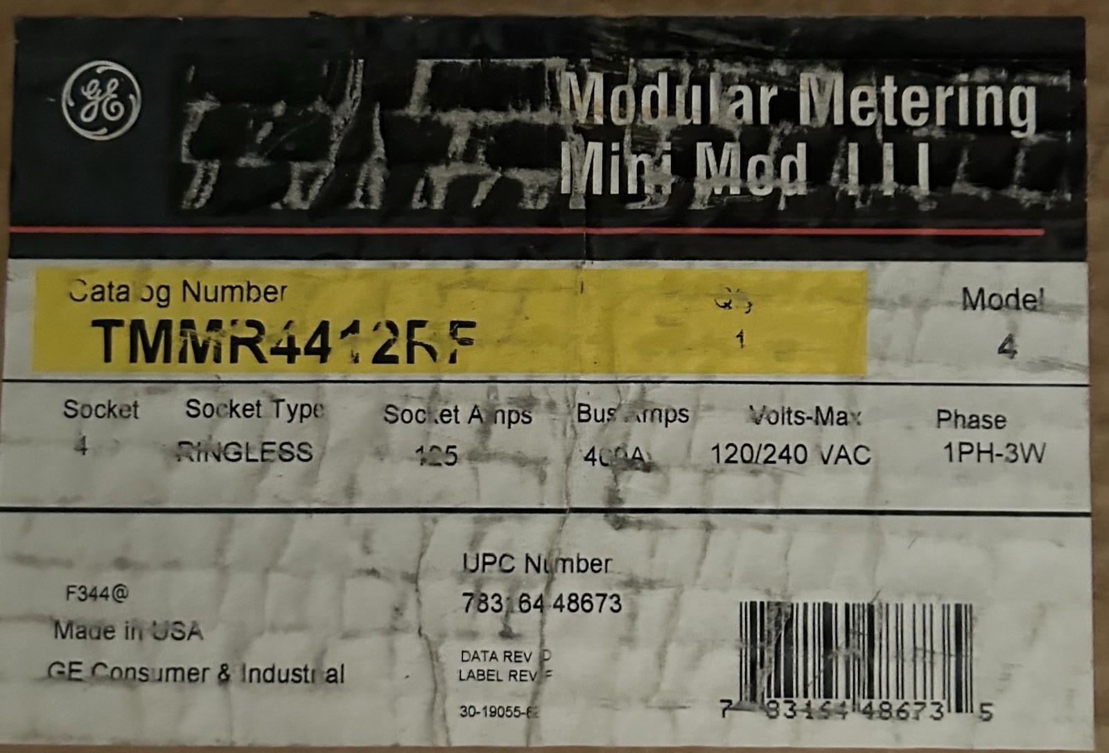 GE/General Electric TMMR4412RF RINGLESS 400 Amp 1Ph-3W 4 SOCKET 240V Panelboard