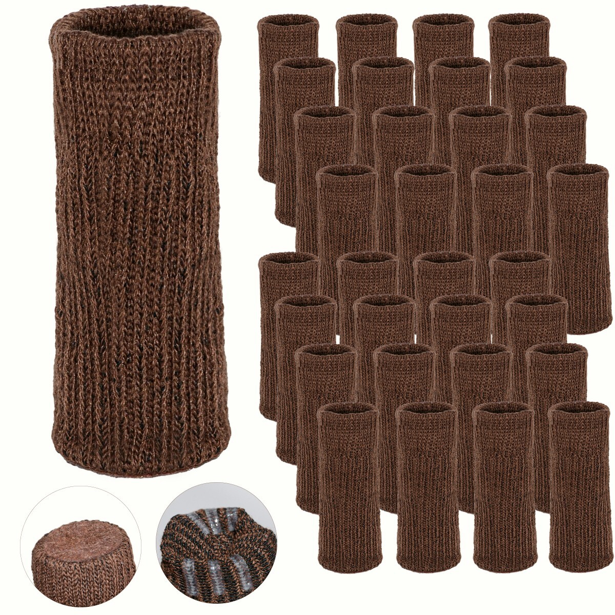 Morvat Brown Furniture Leg Socks for Table, Chairs, & Furniture, Large, 32 Pack