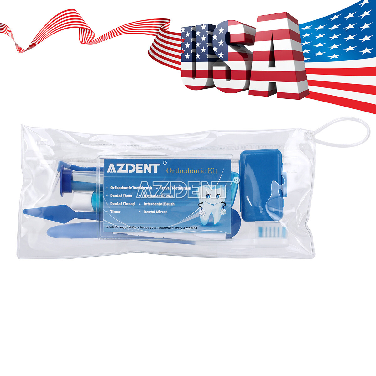 5 Packs Dental Orthodontic Brush Ties Toothbrush Brush Floss Kit Oral Care Blue