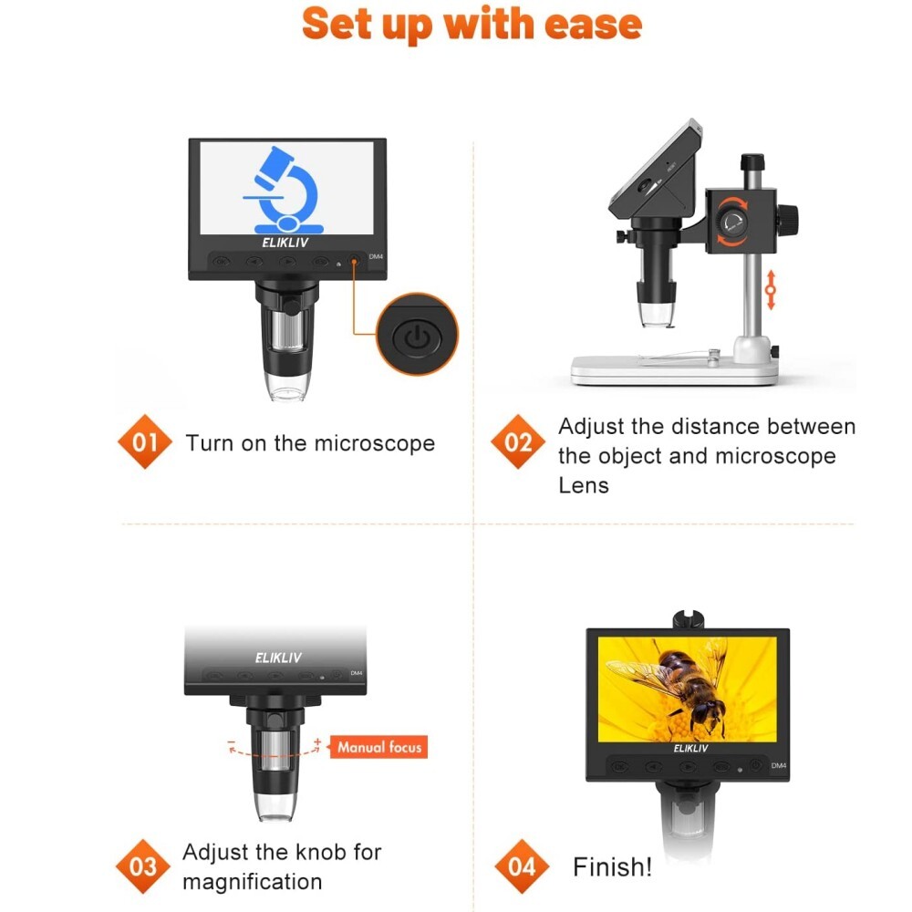 Elikliv Coin Microscope 1000X 4.3'' LCD Digital Microscope with Screen USB HD