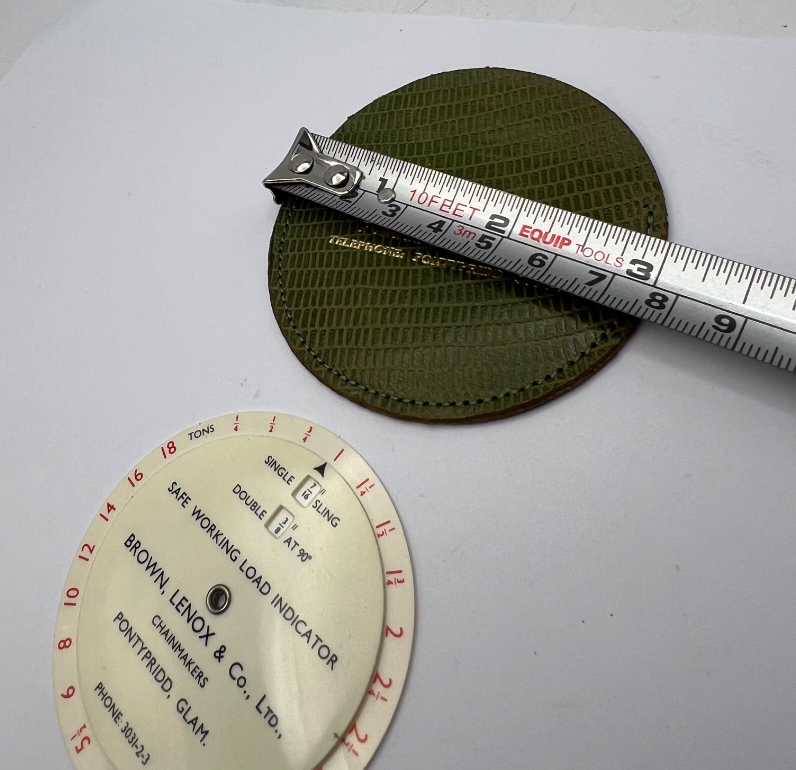 Vintage Brown Lenox Co. Chain Makers Safe Load Indicator Plastic Dial With Pouch