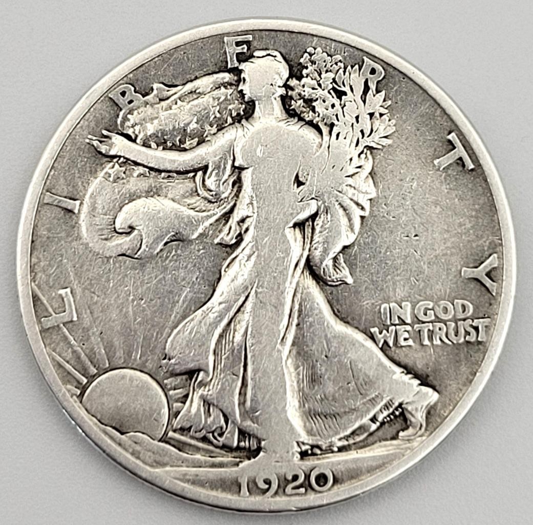 1920 D US SILVER WALKING LIBERTY HALF DOLLAR F DETAILS