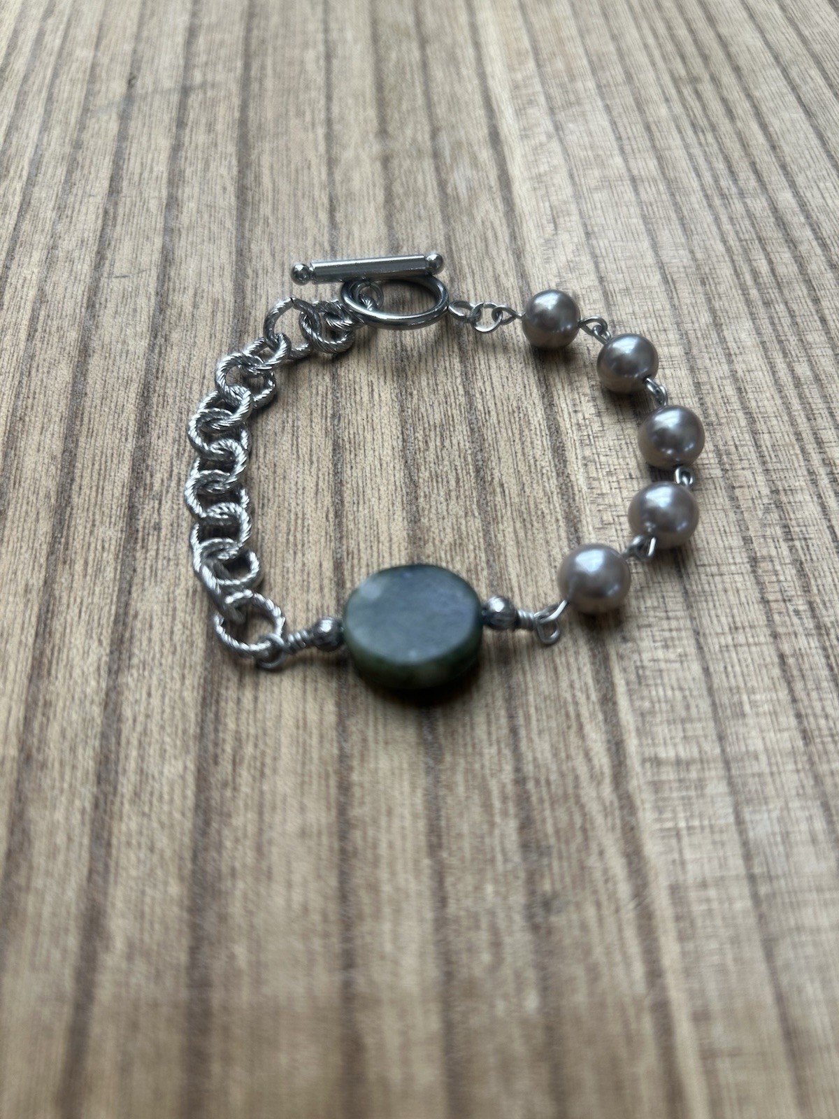 Steel Chain Bracelet, Gemstone Bracelet, Faux Pearl Bracelet