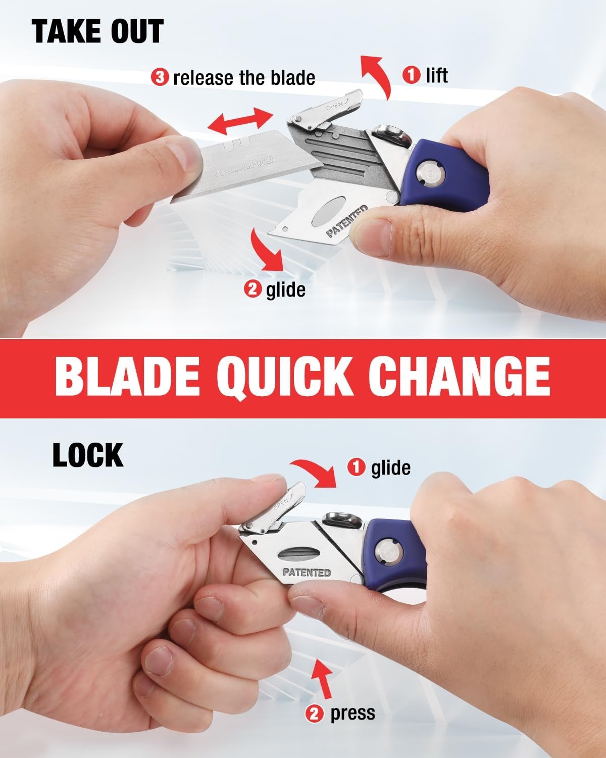 WORKPRO Folding Utility Knife 5PCS Extra Blade in Handle Quick-Change Box Cutter