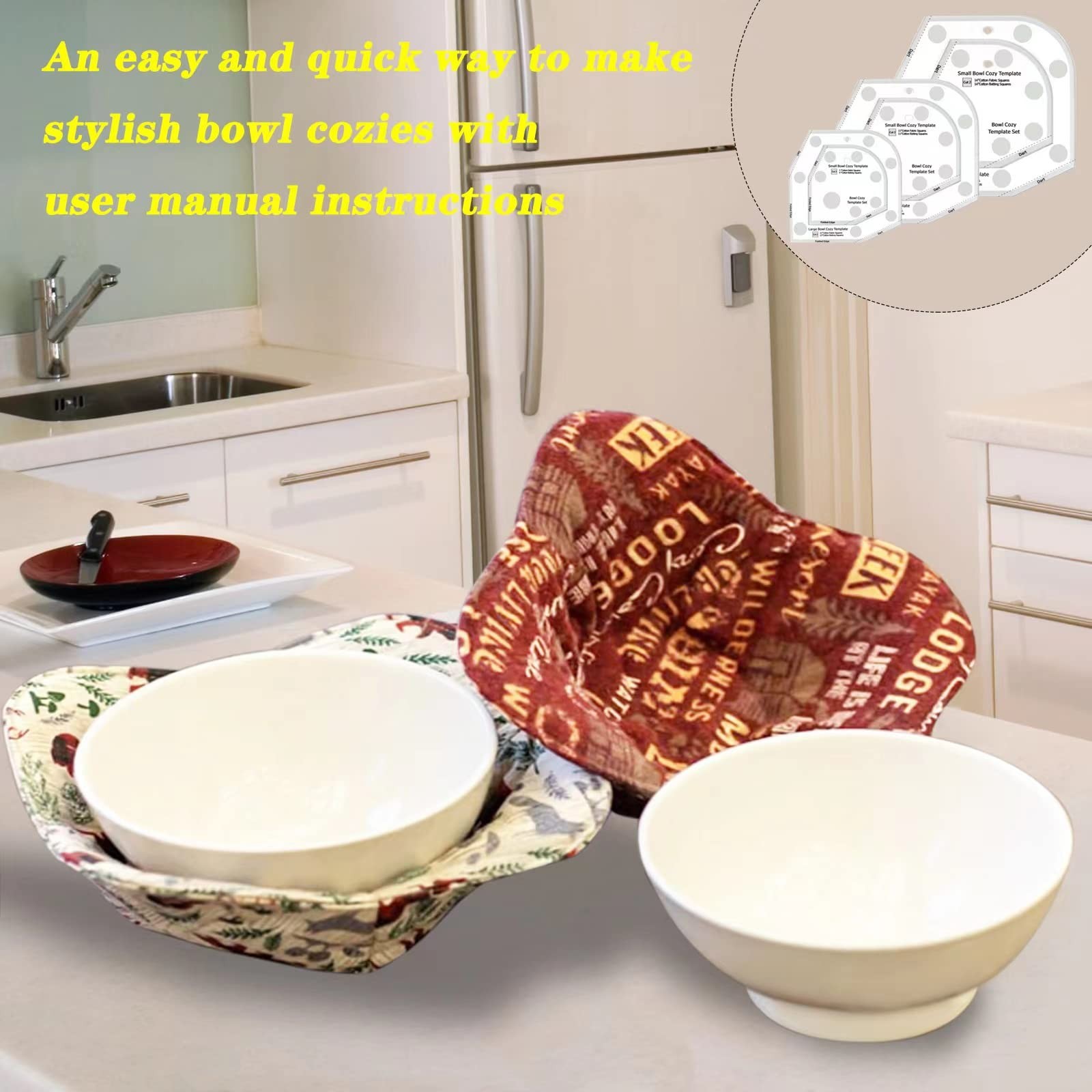 GAZETSZ Bowl Cozy Template 3 Sizes, Sewing Patterns without rotary cutter
