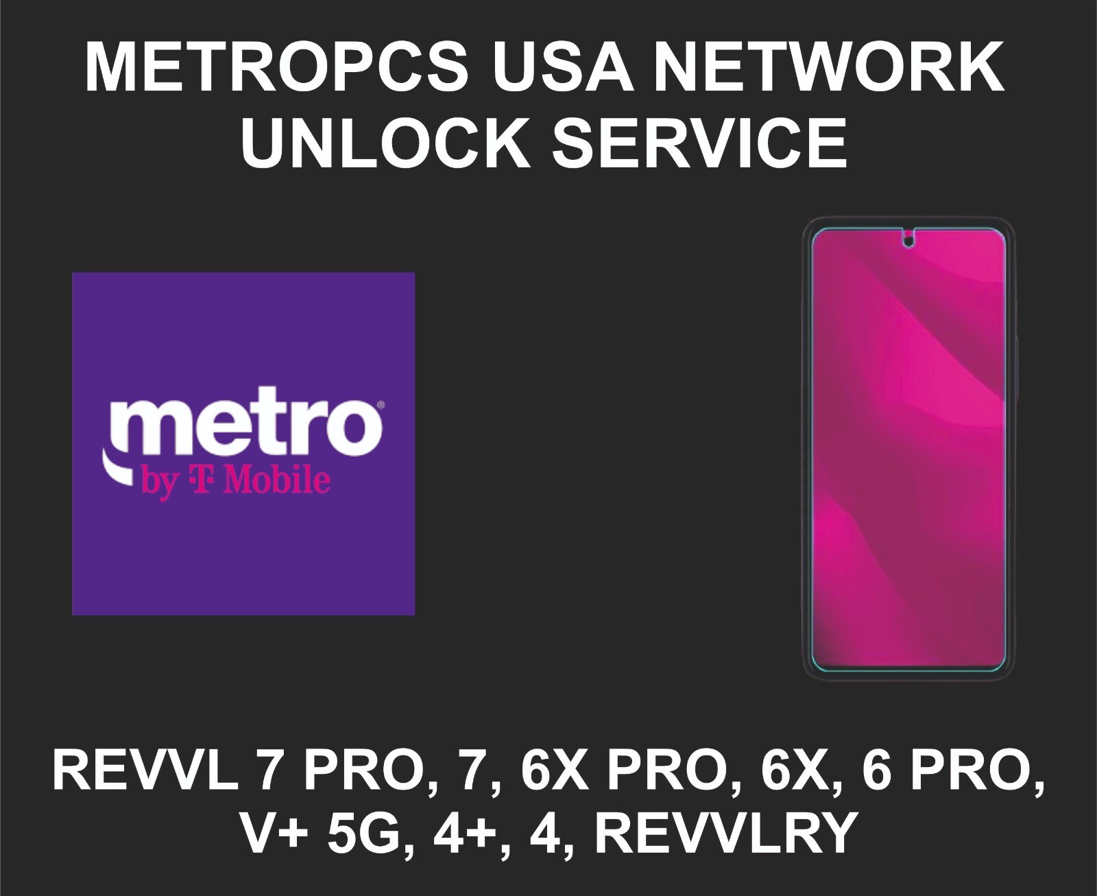 Revvl MetroPCS USA Unlock, Revvl 7 Pro, 7, 6X Pro, 6X, 6 Pro, 6, V+ 5G, 4+