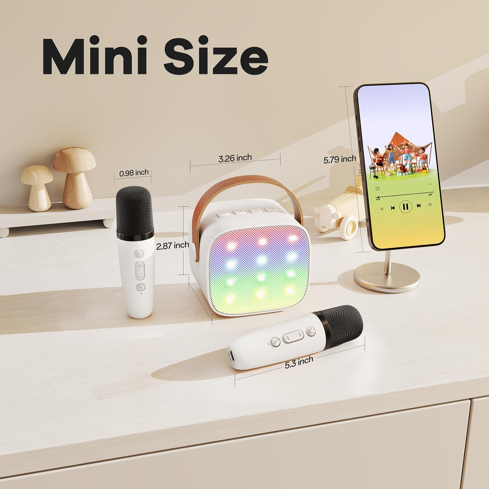 Mini Karaoke Machine Portable Bluetooth Speaker with 2 Wireless Microphones