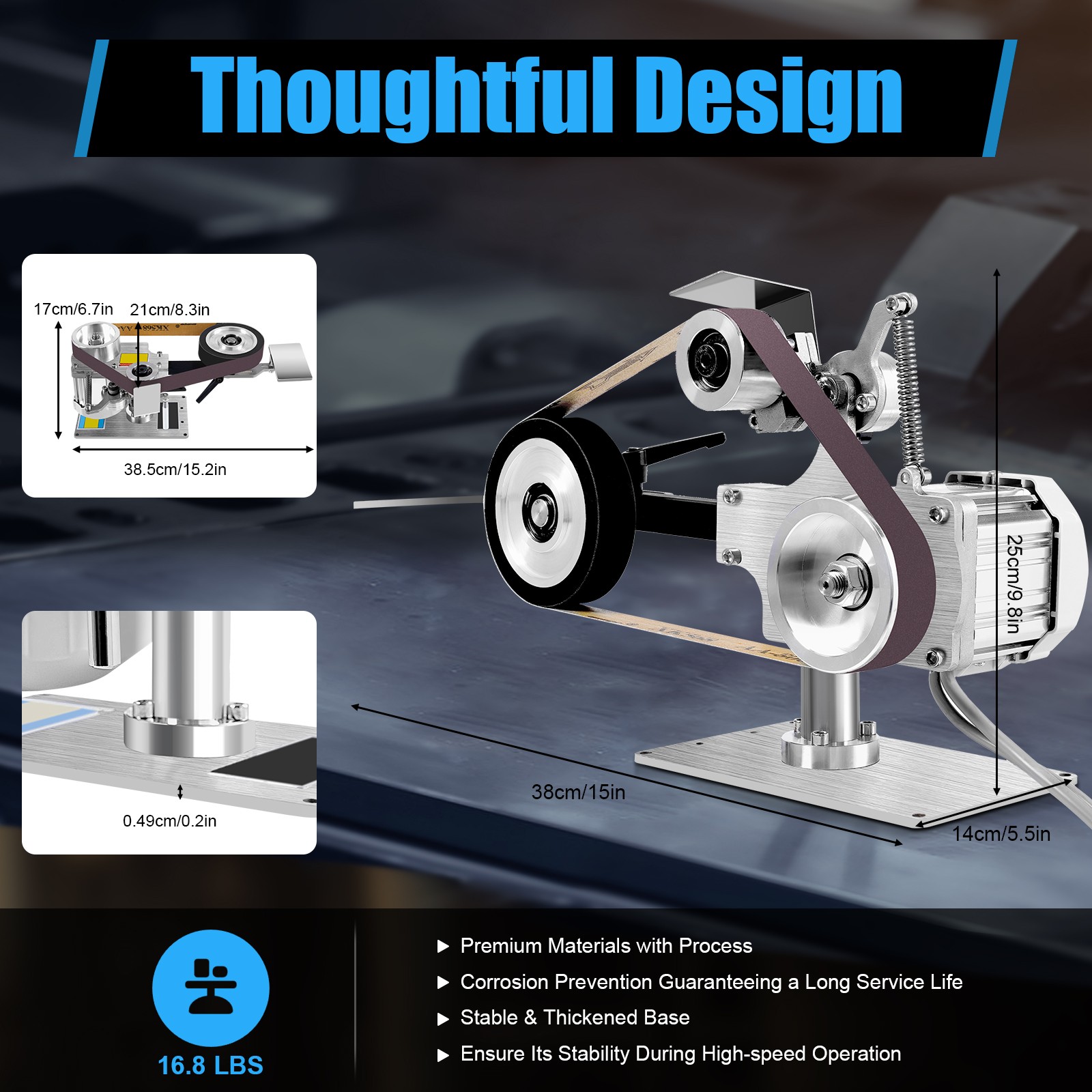 Belt Sander Bench Grinder Knife Sharpener with Large Table Polishing Sander