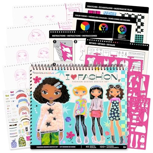Sketch Portfolio, Includes Sketch Pad with Stencils & Stickers, I Love Fashion