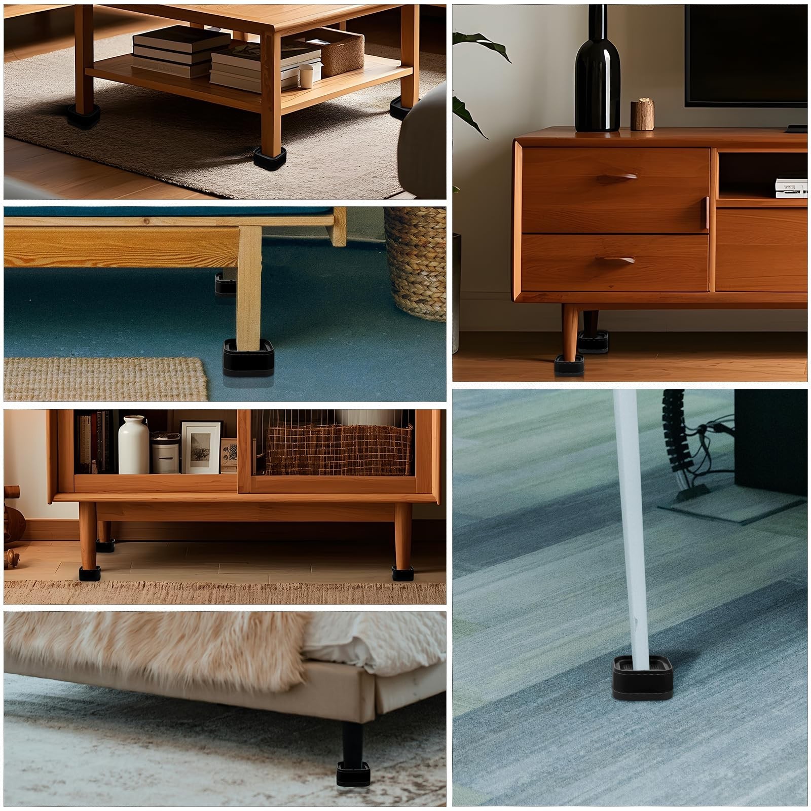 12 Pack Adjustable Furniture Risers - Heavy Duty Stackable Bed & Table Lifters,