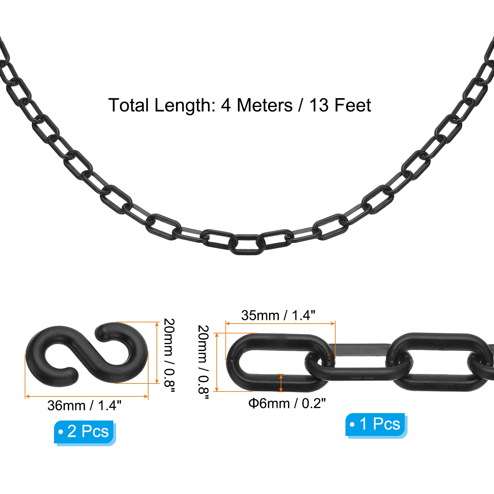 13Ft Plastic Safety Barrier Chain 2 S-Hooks, Black
