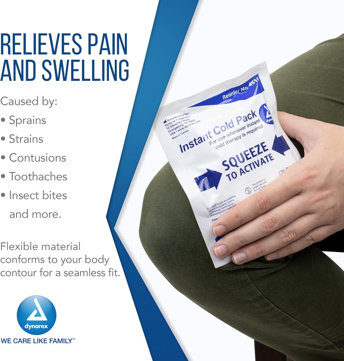 2x Dynarex Multi-Use Instant Cold Packs, No Freezing Required, 4" x 5"