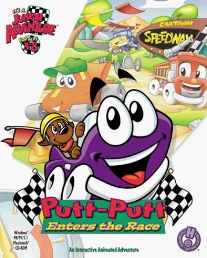 Putt-Putt Enters The Race PC CD kids recycle collect item animal racing car game