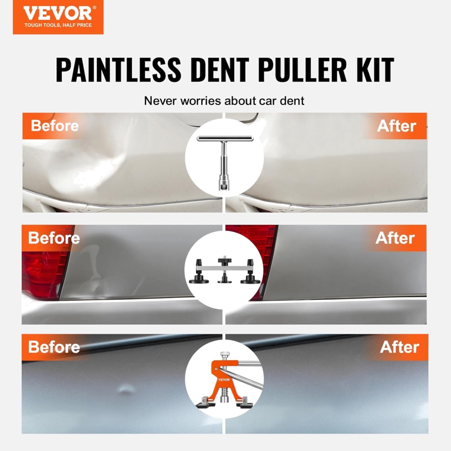 Car Dent Puller Kit, Paintless Dent Repair Tool with Lifter, Slide Hammer & S...