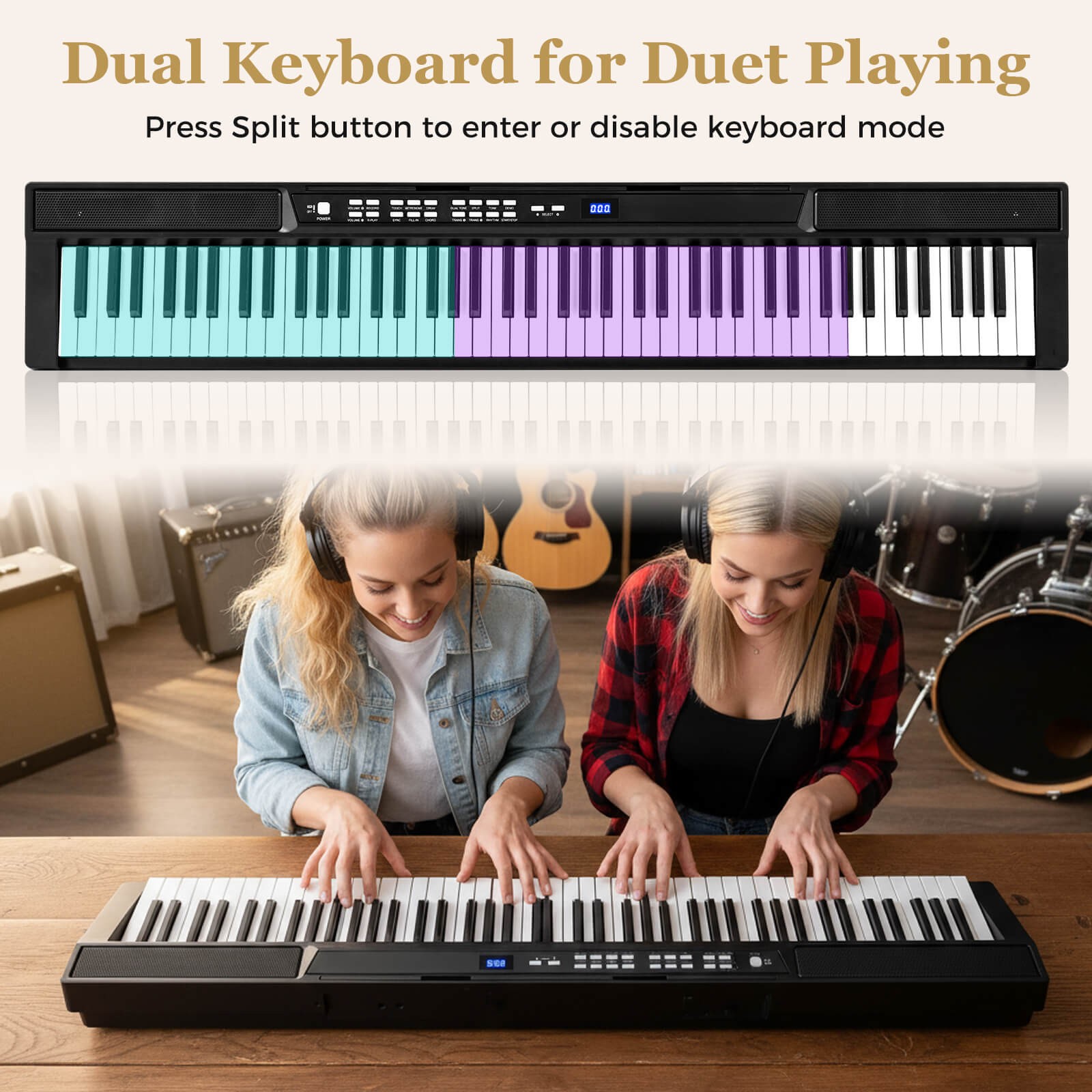 88-Key Electric Piano Keyboard w/Adjustable Stand Stool, Light-up Keys & Buttons
