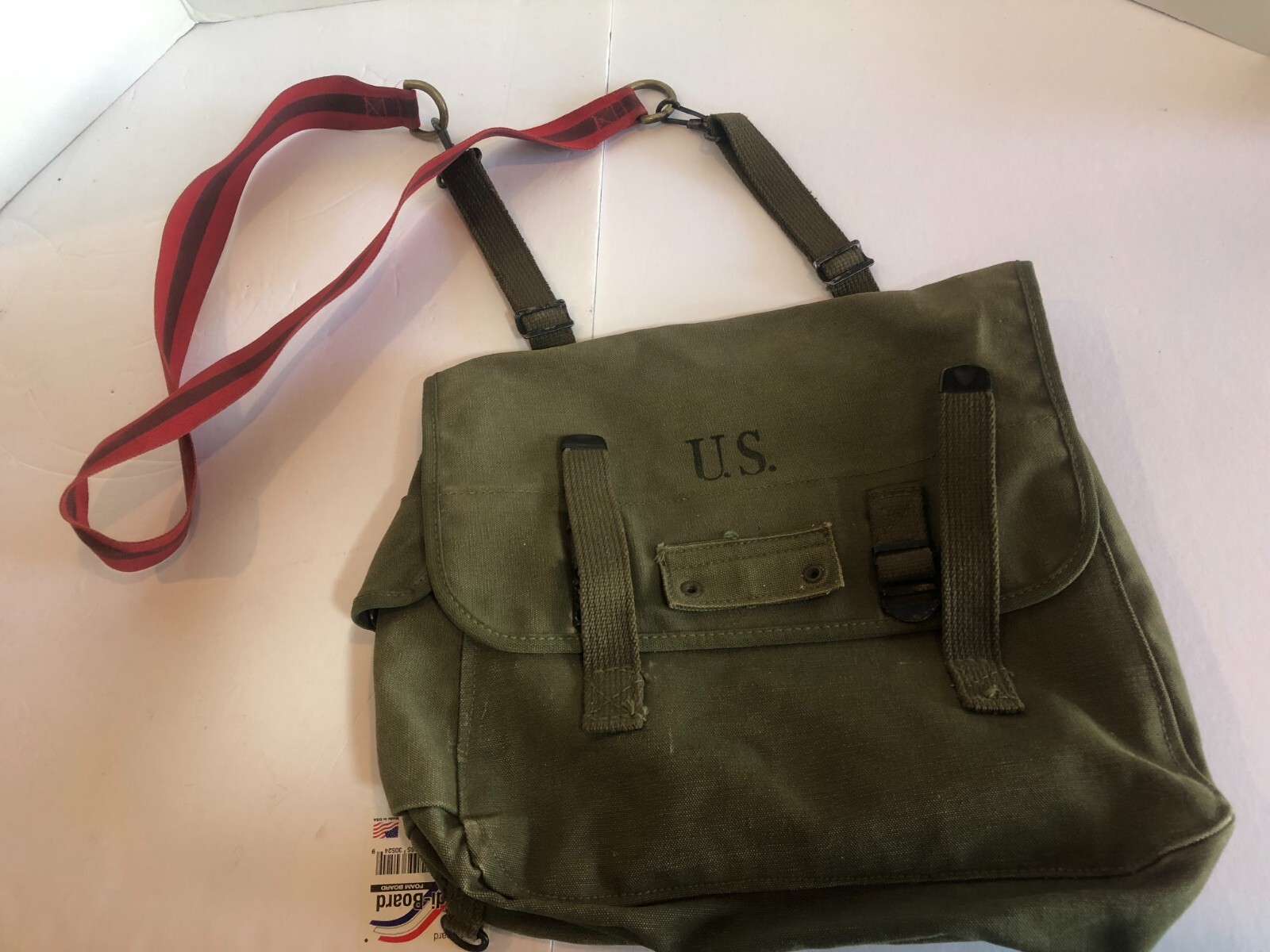 Green U.S. Military Messenger Bag with Red Strap 12" x 12" x 5" depth #F39