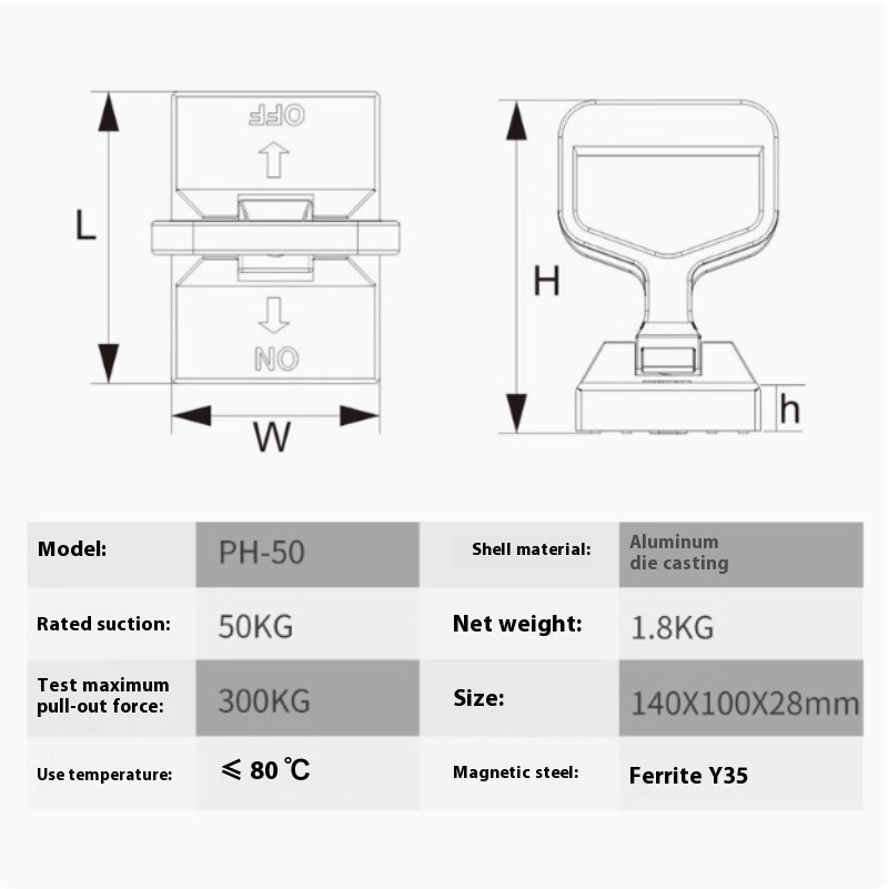 PH-50 Permanent Magnetic Lifter Hand-held Portable Sheet Material Magnet Suction