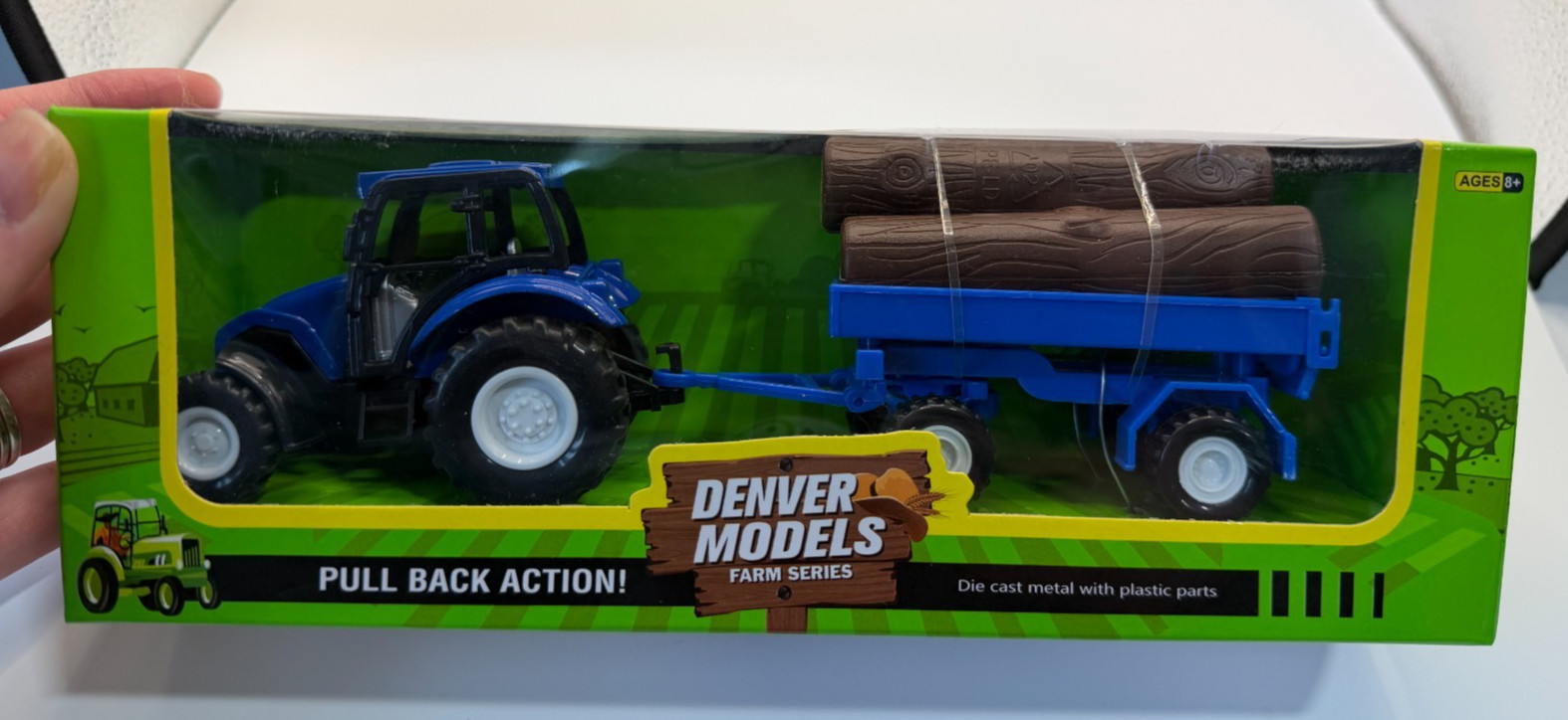 NEW Denver Models Farm Series Tractor & Trailer Set Blue Die Cast Metal Plastic