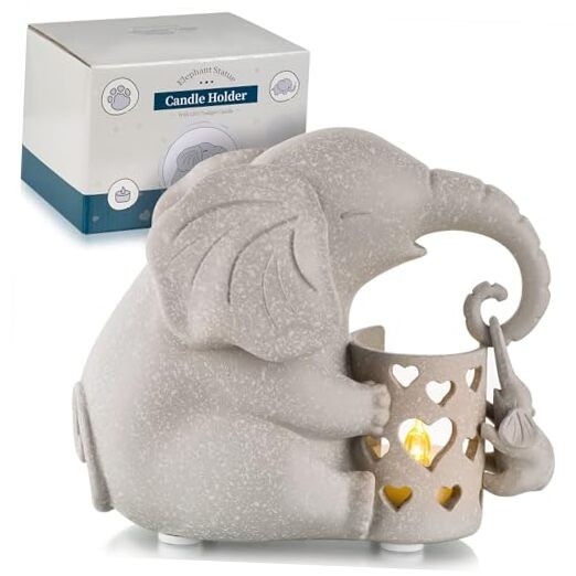 Elephant Gifts for Women Mom Decor - Candle Holder Birthday from Daughter Gray