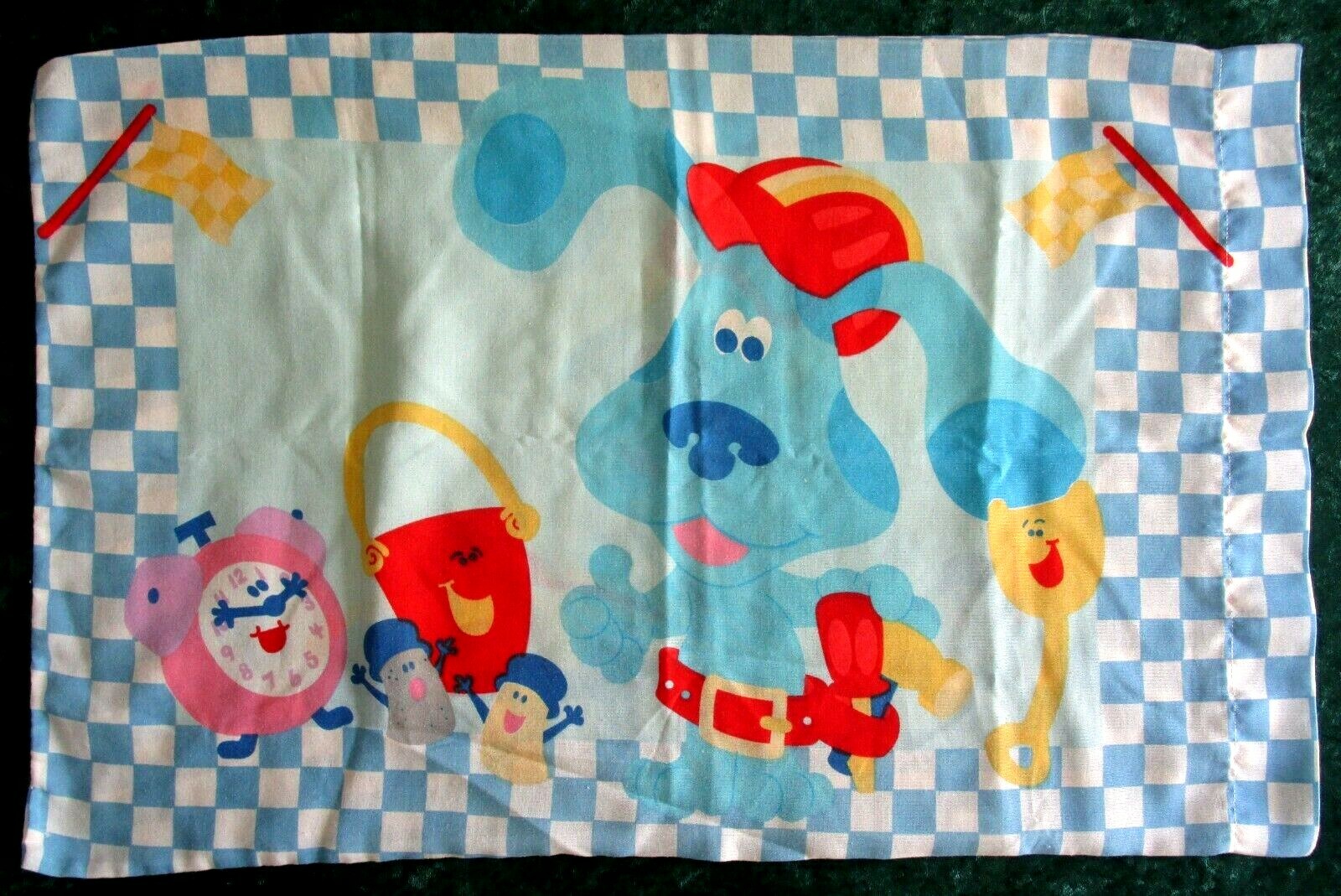 VINTAGE BLUES CLUES BLUE & WHITE CHECKERED PILLOWCASE - 2000 VIACOM