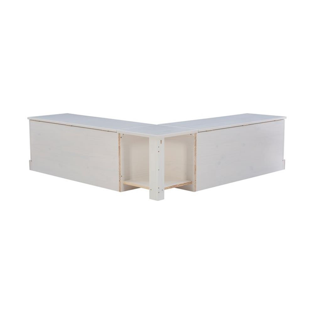 Linon Troyin Backless Corner Nook with Storage in Solid White Pine