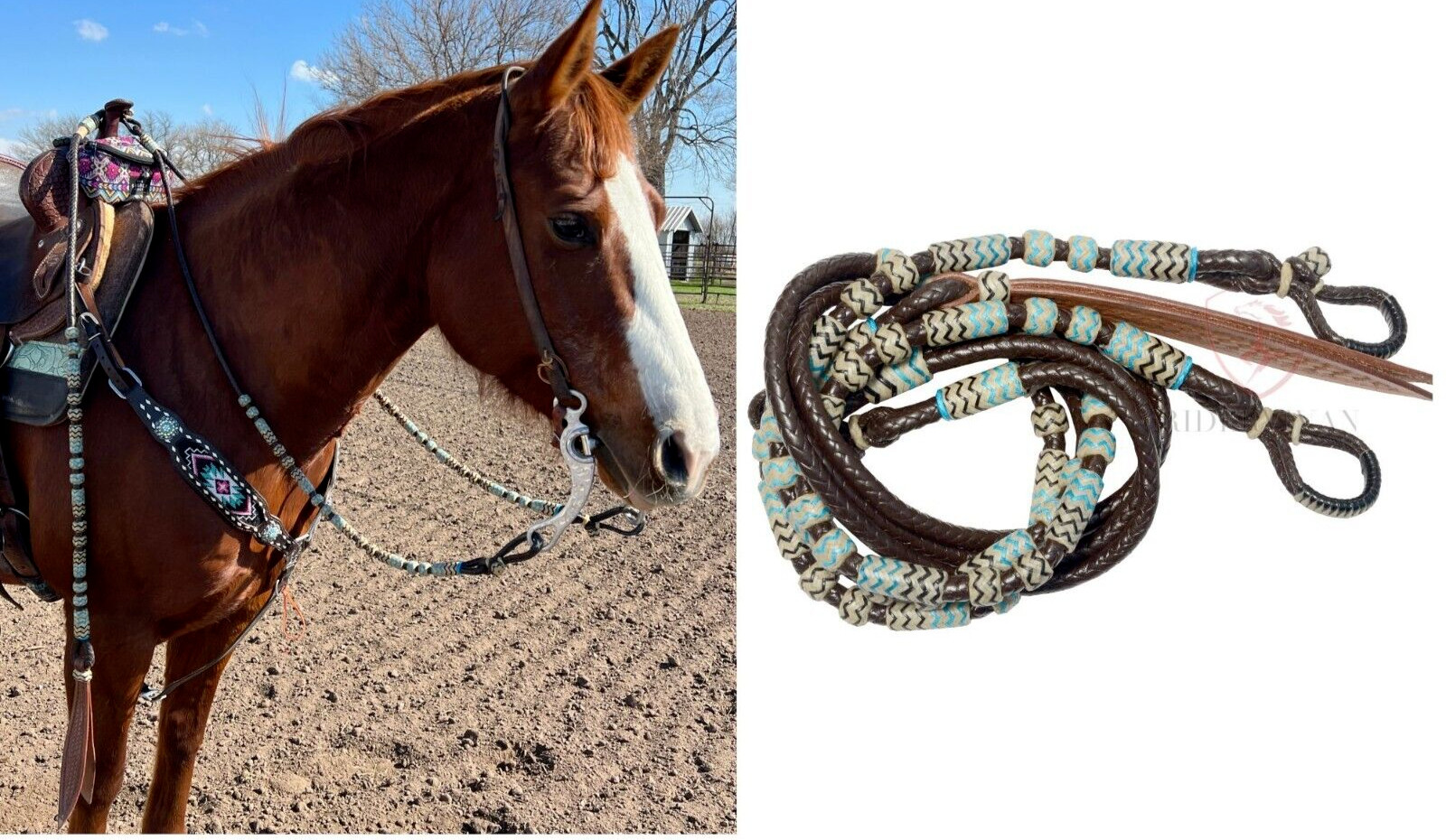 Romal Reins Brown, 10 plaits Romel Reins Oklahoma Style,Regular 55" Romal Reins,
