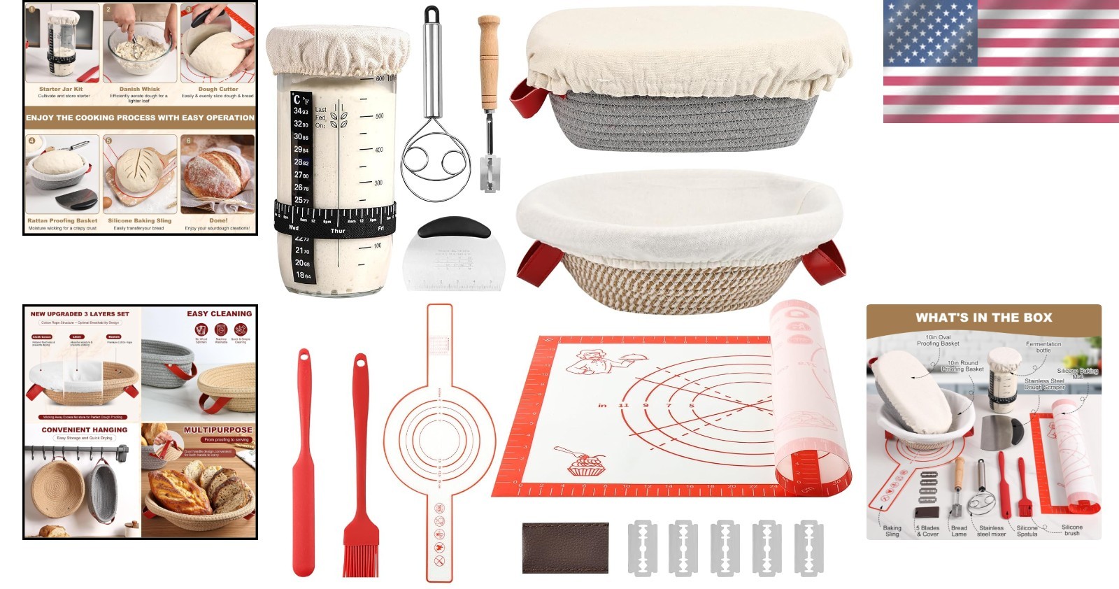 Sourdough Starter Kit Bread Baking Supplies | Proofing Basket Jar Tools Set