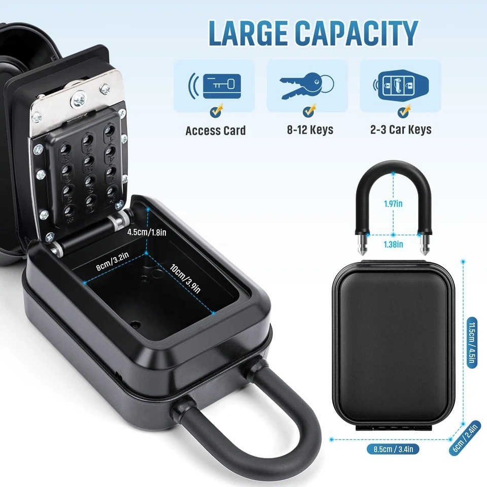 Portable Key Lock Box, Waterproof Sturdy Lock Box for Keys with Code, Hide a Key