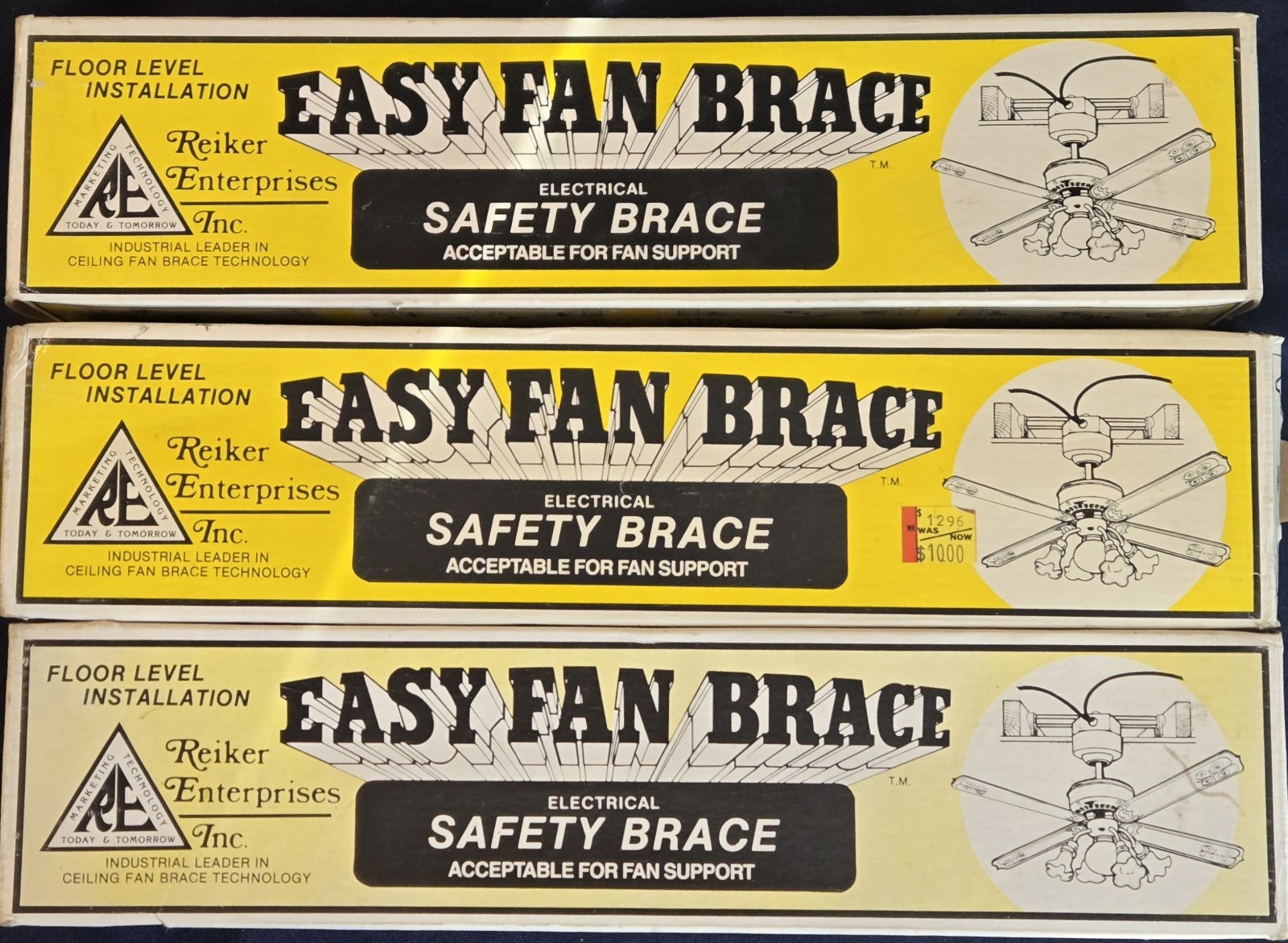 Easy Fan Brace Reiker Enterprises Floor Level Installation Fan Supports Lot of 3