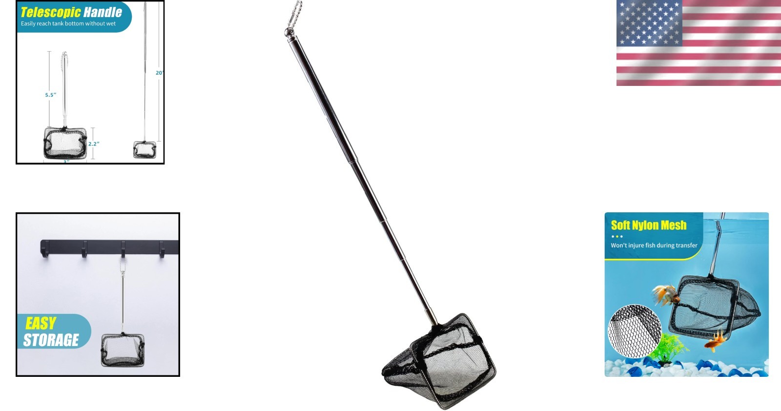 Versatile Fish Tank Cleaning Tool – Telescopic Aquarium Net with Soft Nylon Mesh