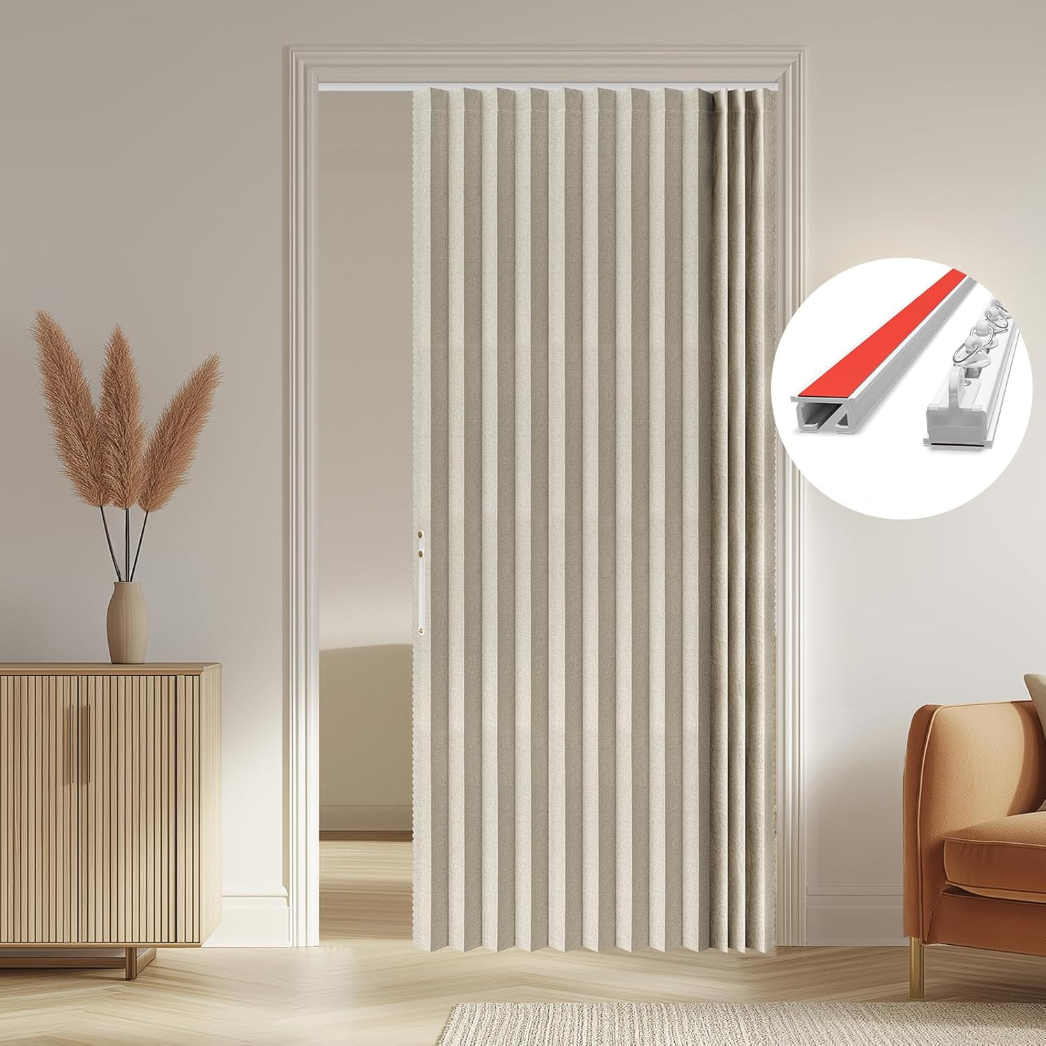 100% Blackout Accordion Door Curtain for Sliding Glass Door Invisible Magneti...