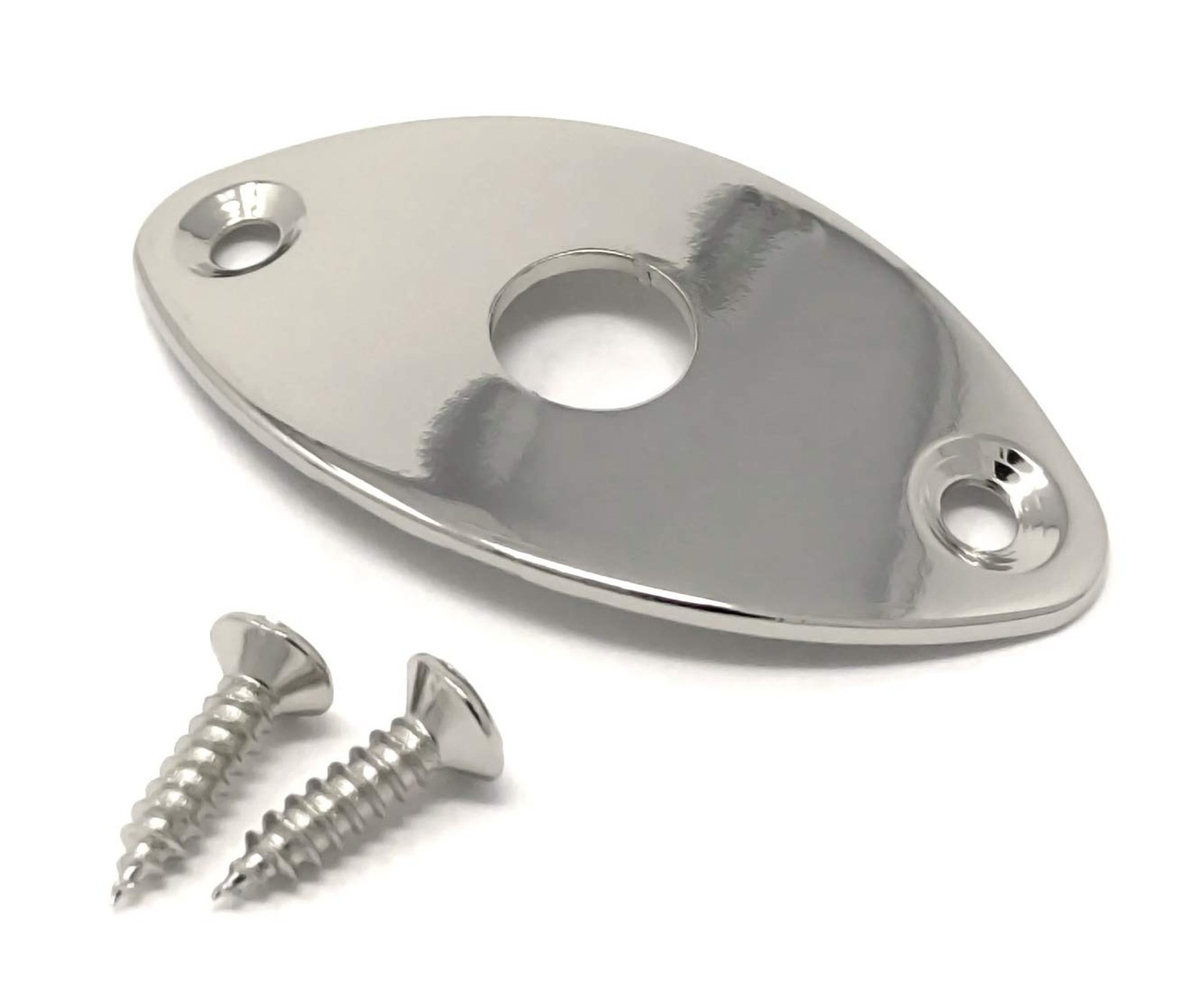 Nickel Oval Jack Plate for Guitar and Bass with Screws Curved Metal Football ...
